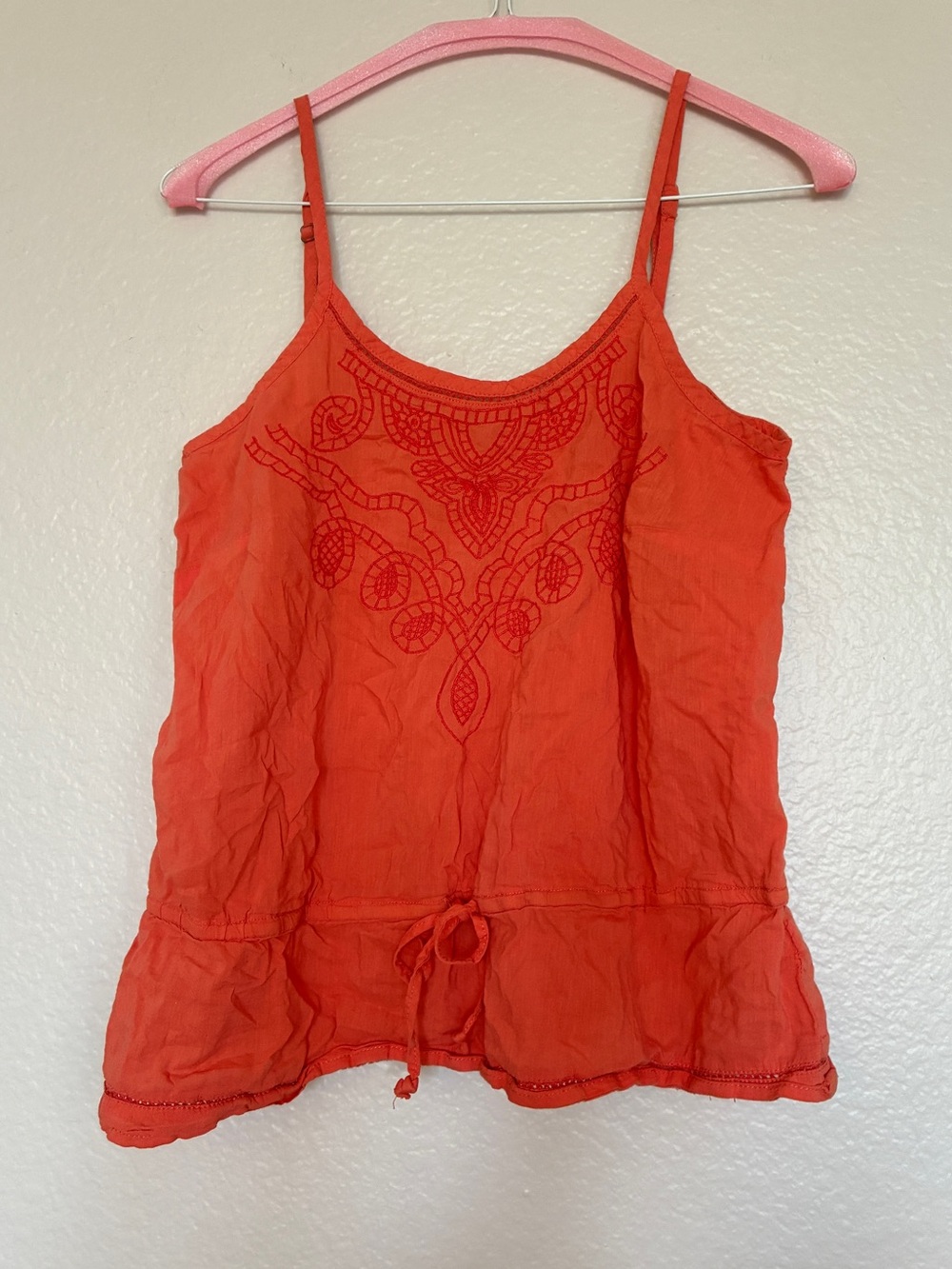 Sonoma Coral Embroidered Cami Tank Top Tie Waist Boho Size S Fairycore